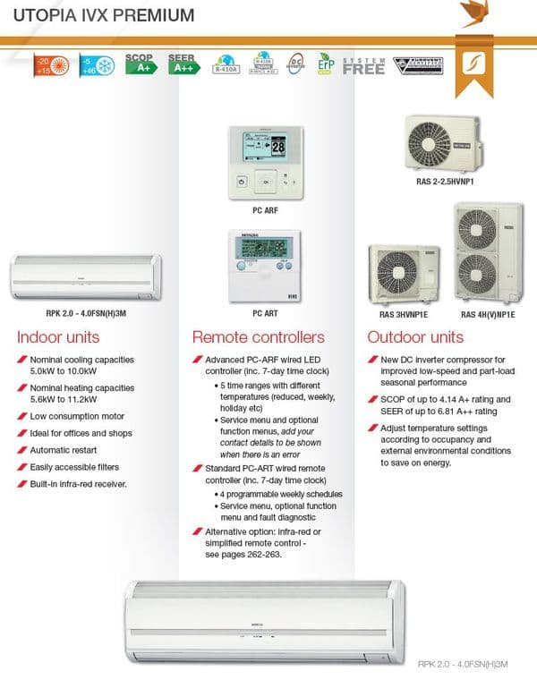 Hitachi Air Conditioning Utopia Premium RPK-4.0FSN3M Wall Mounted Heat Pump Inverter 10Kw/33000Btu A++ 240V~50Hz